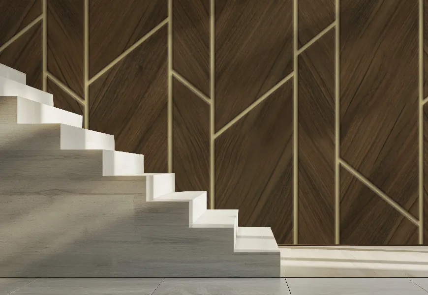 کاغذ دیواری چوبی راهرو طرح هندسی