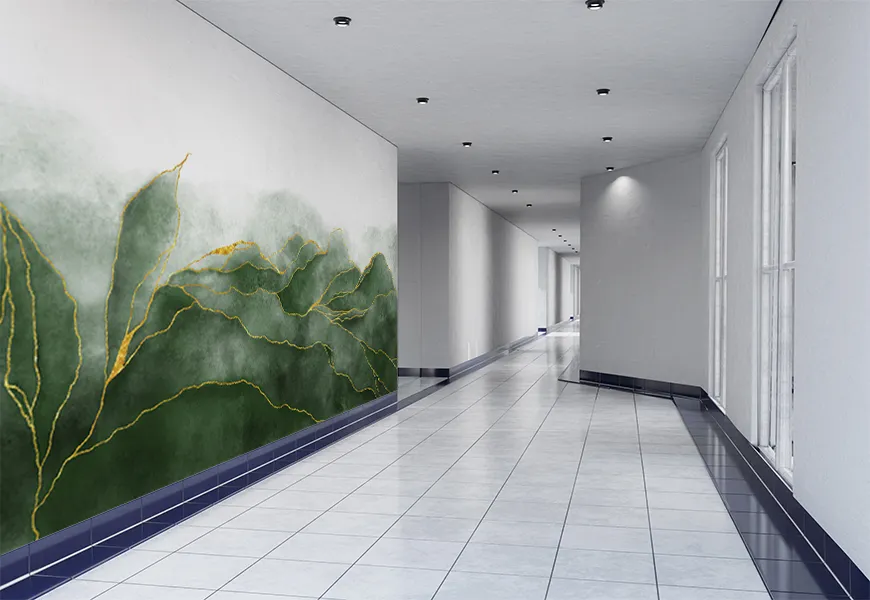 کاغذ دیواری آبرنگ طرح برگ سبز
