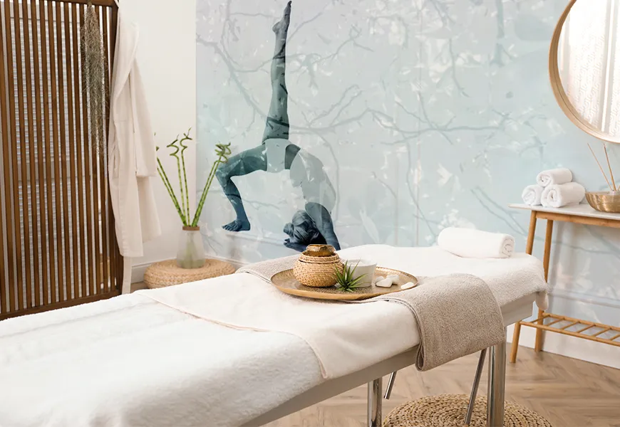 کاغذ دیواری فیزیوتراپی طرح زن ورزشکار