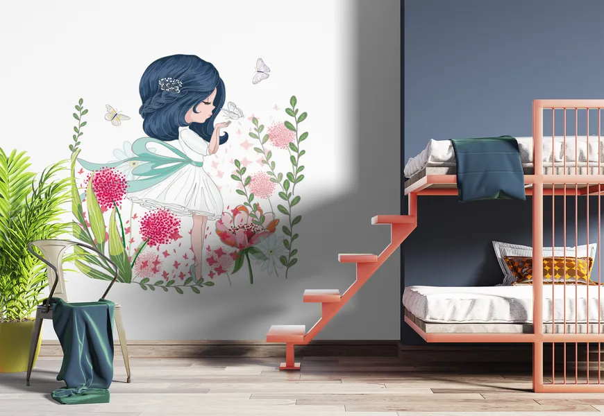 پوستر دیواری 3 بعدی دختر زیبا در دشت گل