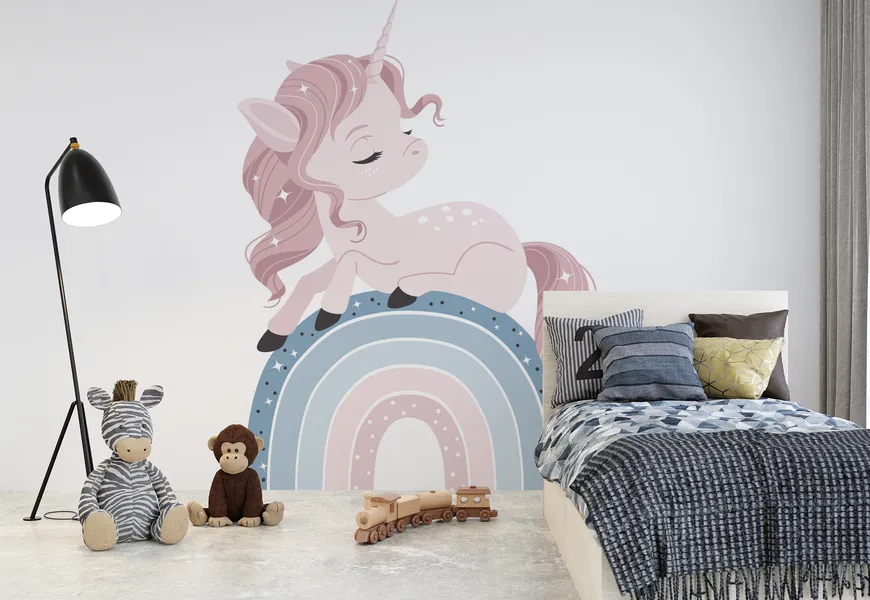 پوستر دیواری سه بعدی اتاق کودک طرح اسب تک شاخ