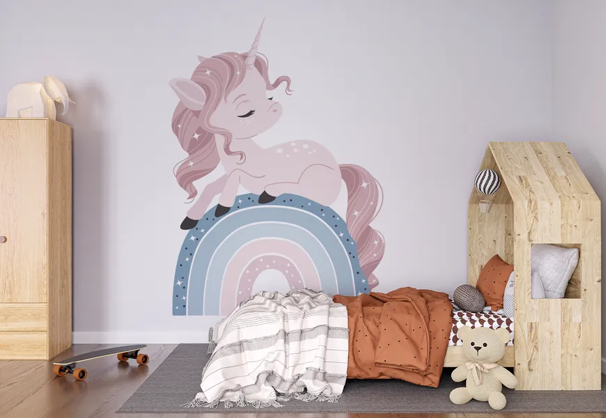 پوستر دیواری سه بعدی اتاق کودک طرح اسب تک شاخ