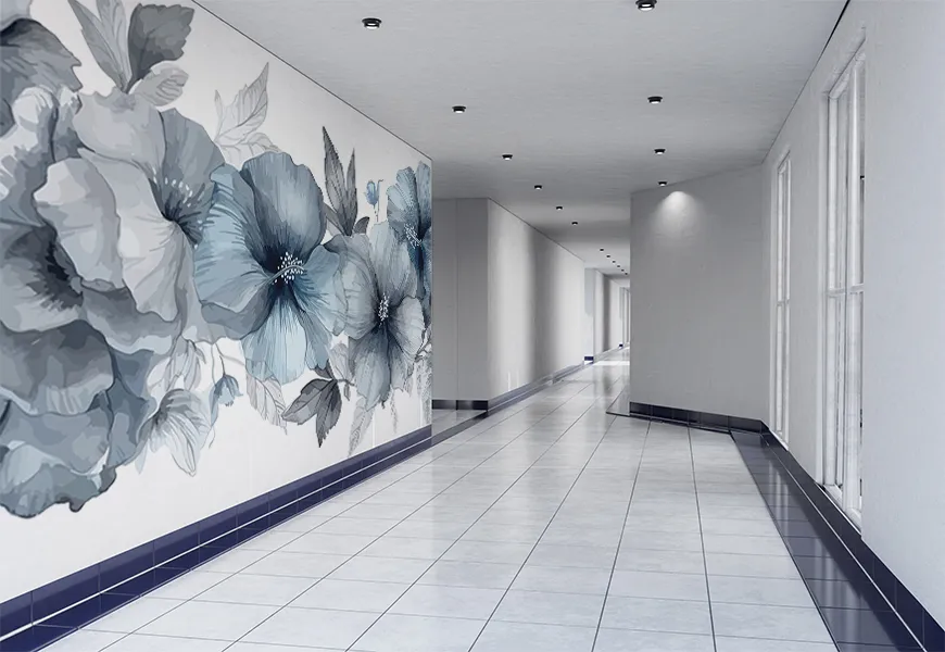 پوستر دیواری مدرن راهرو طرح گل شقایق آبی