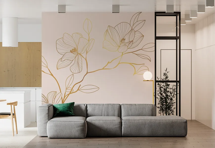 پوستر دیواری سه بعدی لاکچری طرح گل طلایی