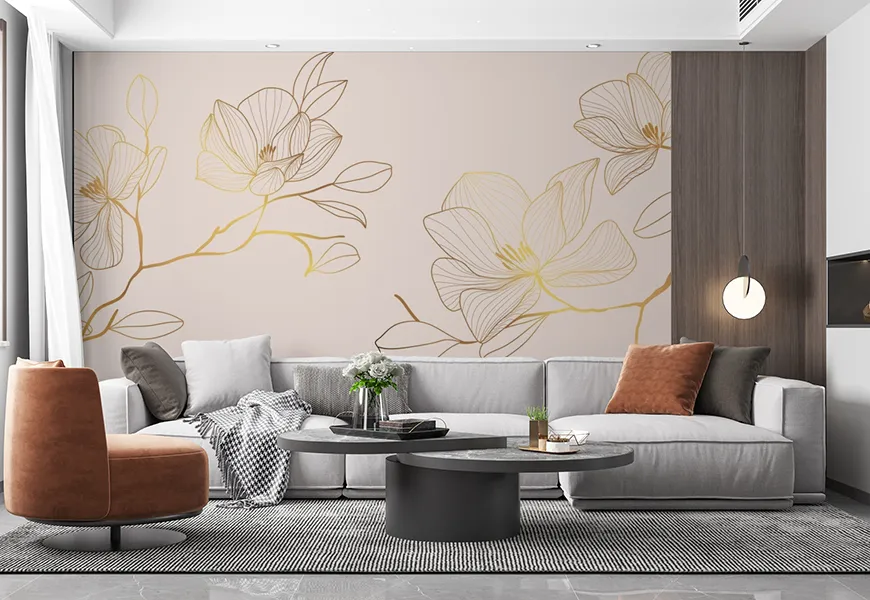 پوستر دیواری سه بعدی لاکچری طرح گل طلایی