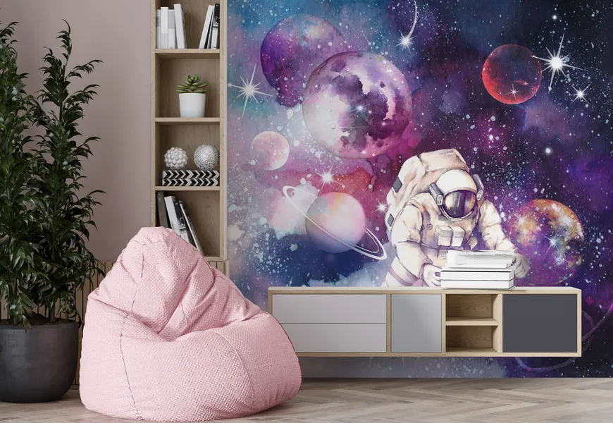 کاغذ دیواری سه بعدی اتاق خواب دخترانه فضانورد
