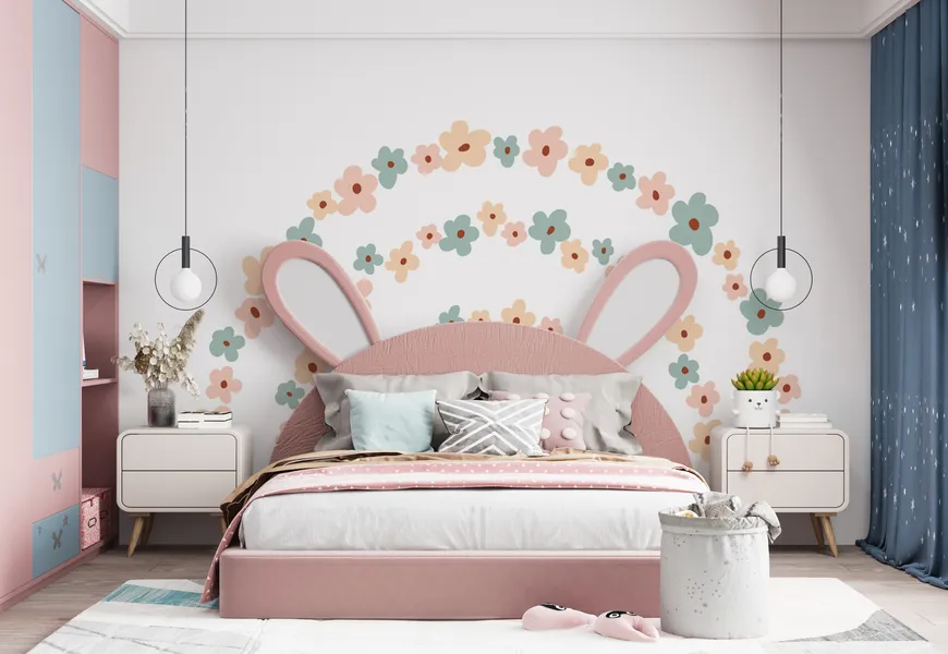 کاغذ دیواری سه بعدی اتاق خواب دخترانه طرح گل
