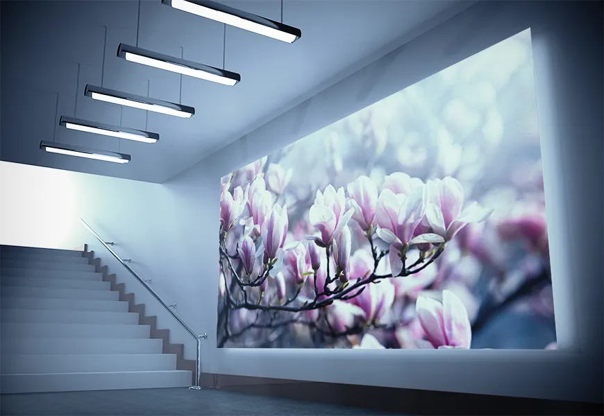 پوستر سه بعدی طبیعت راه پله طرح گل ماگنولیا