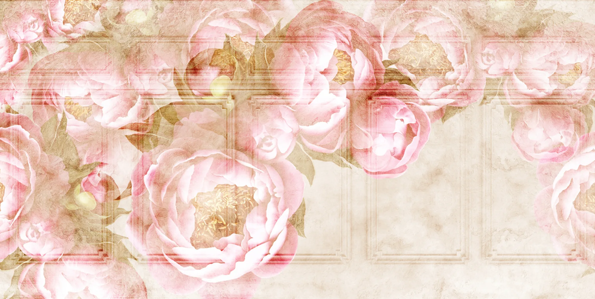 کاغذ دیواری گل رزصورتی پس زمینه گچبری