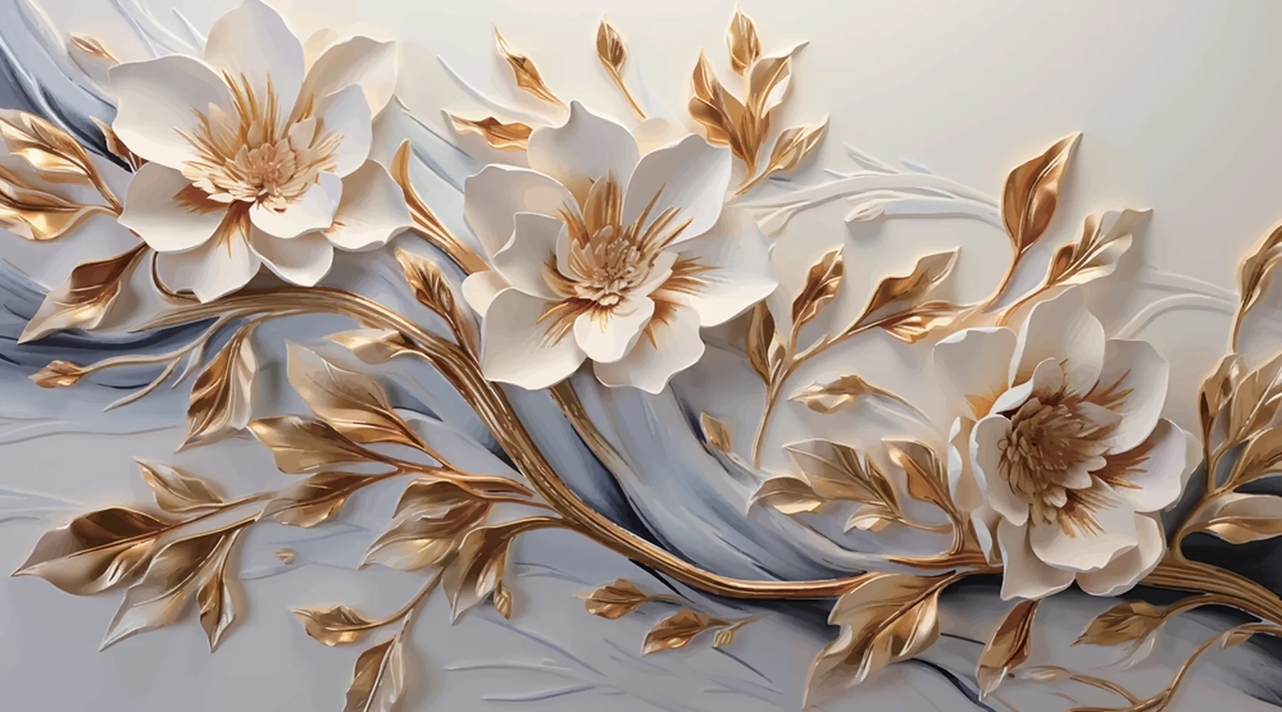 کاغذ دیواری کلاسیک طرح گل طلایی برجسته