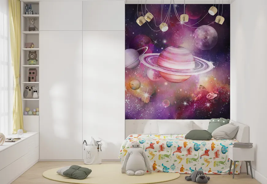 کاغذ دیواری سه بعدی اتاق خواب دخترانه طرح کهکشان