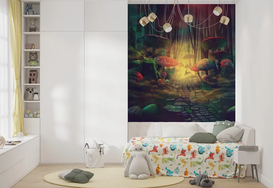 کاغذ دیواری سه بعدی نقاشی جنگل اتاق خواب دختر