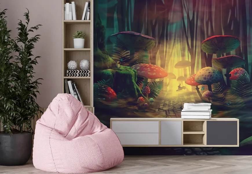 کاغذ دیواری سه بعدی نقاشی جنگل اتاق خواب دختر