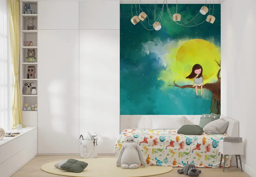 پوستر 3بعدی نقاشی آبرنگ دختر کتاب خوان زیر مهتاب