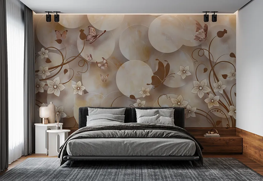 کاغذ دیواری خاص طرح گل و پروانه