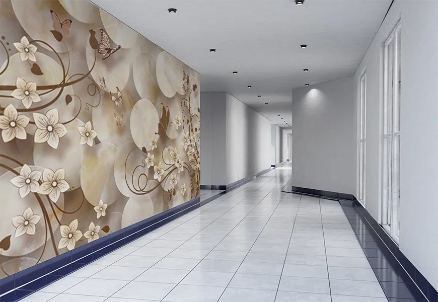 کاغذ دیواری خاص طرح گل و پروانه
