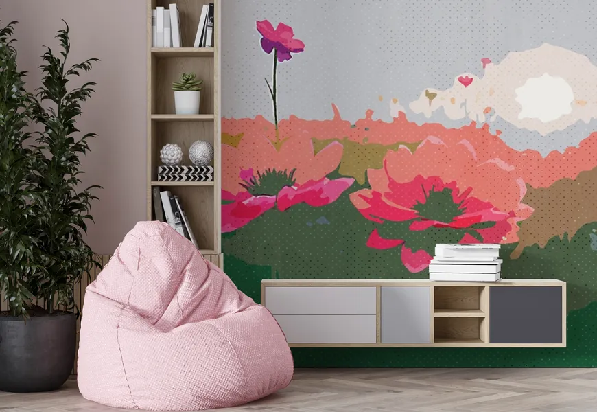 کاغذ دیواری نقاشی آبرنگ طرح گل رز