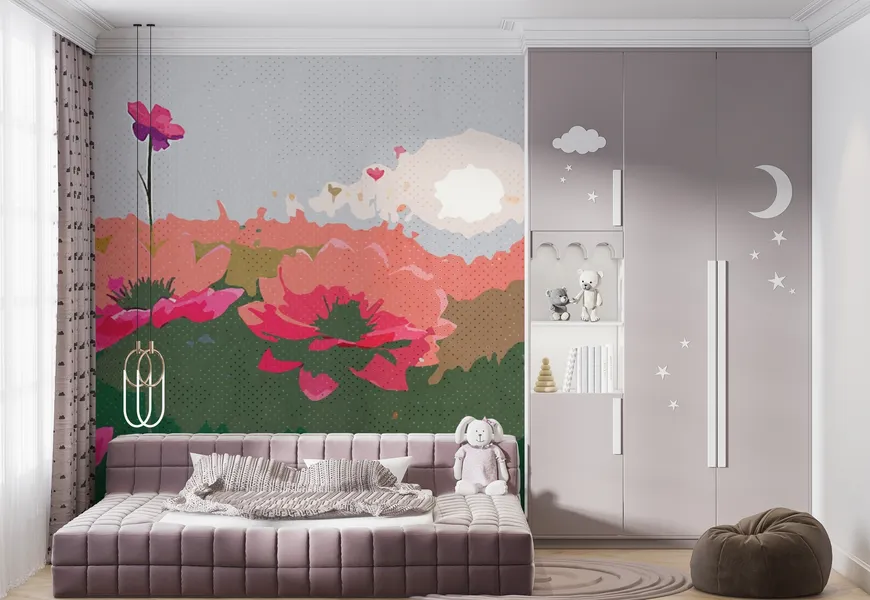 کاغذ دیواری نقاشی آبرنگ طرح گل رز
