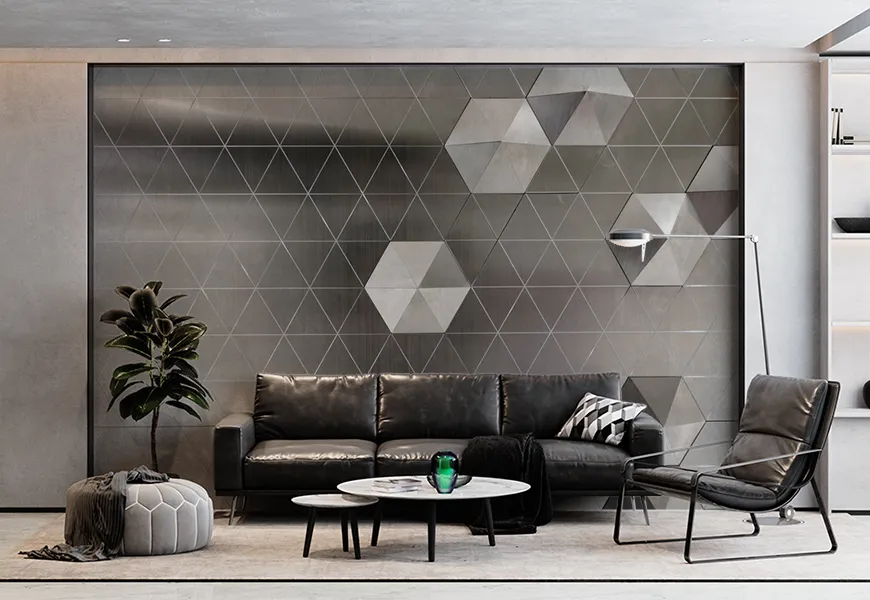 کاغذ دیواری 3 بعدی مدرن طرح مثلث نقره ای