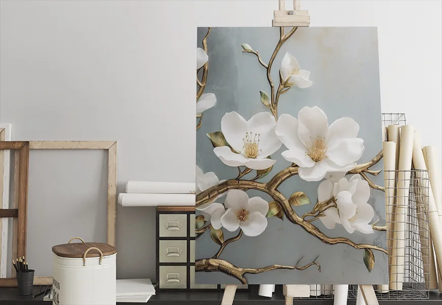 کاغذ دیواری لاکچری طرح شاخه شکوفه گیلاس