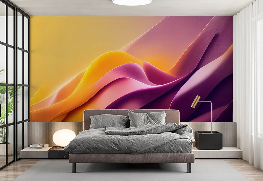 کاغذ دیواری مدرن اتاق خواب طرح رنگارنگ