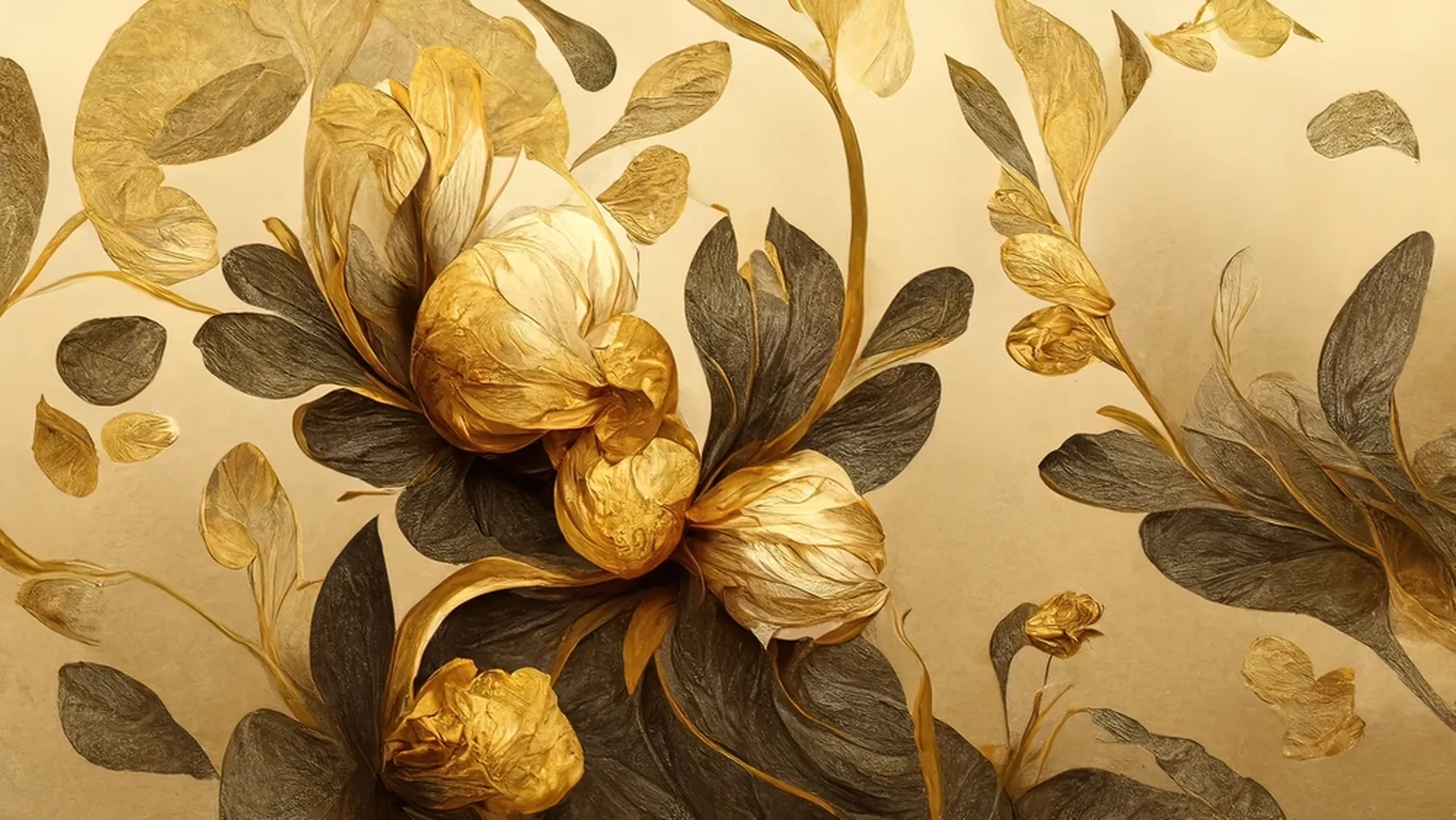 کاغذ دیواری لاکچری طرح گل طلایی برجسته