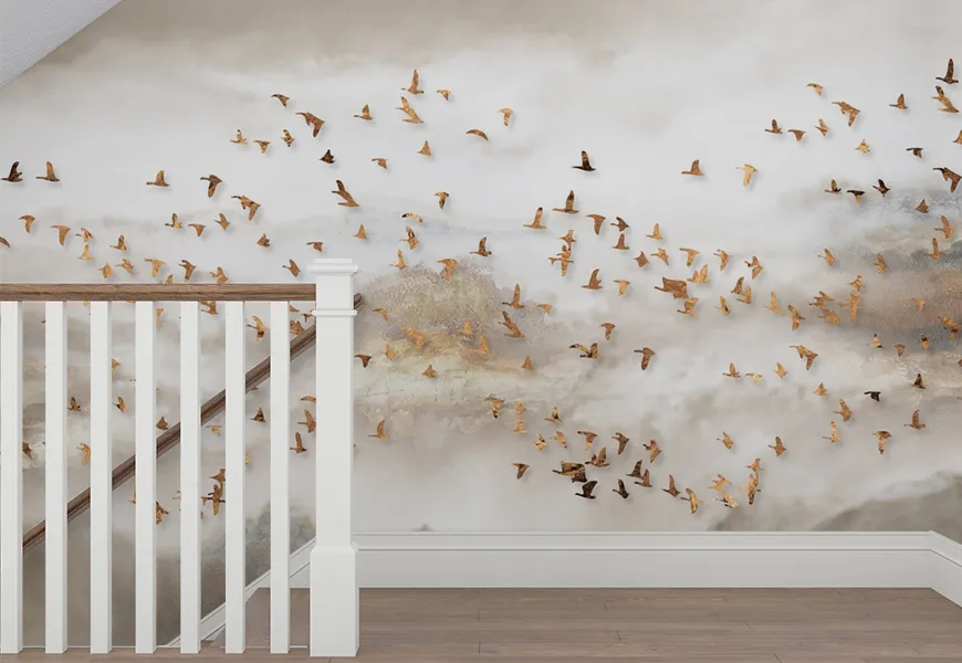 کاغذ دیواری لاکچری طرح پرنده های در حال پرواز