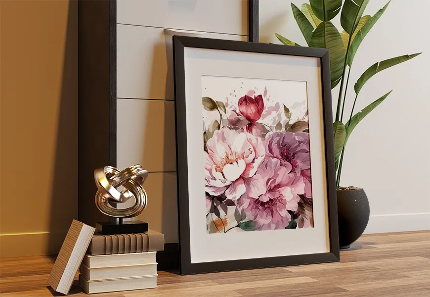 کاغذ دیواری سه بعدی نقاشی آبرنگ گل های صورتی