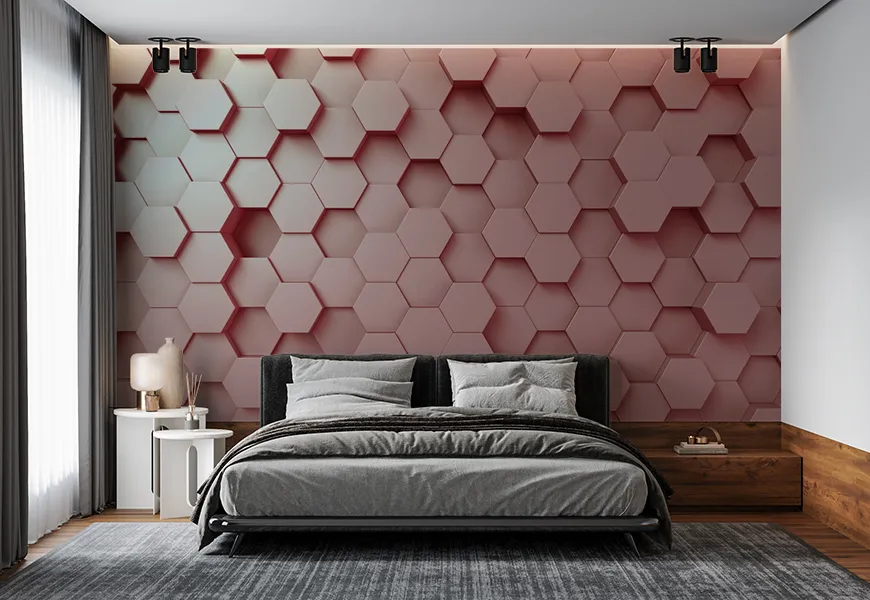 پوستر دیواری سه بعدی اسپرت اتاق خواب طرح هندسی شش ضلعی