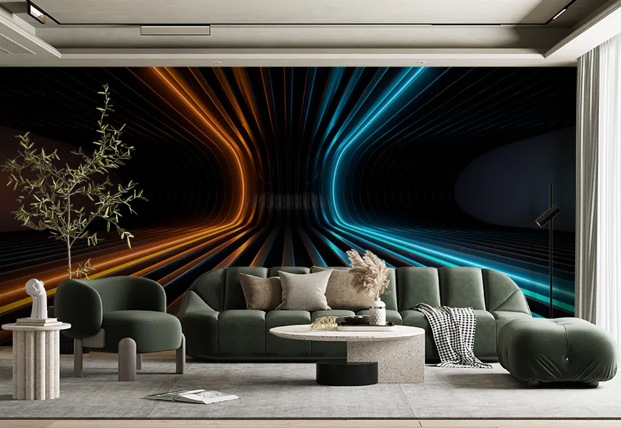 پوستر دیواری سه بعدی اسپرت طرح لامپ های درخشان نئونی