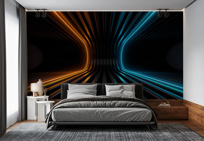 پوستر دیواری سه بعدی اسپرت طرح لامپ های درخشان نئونی
