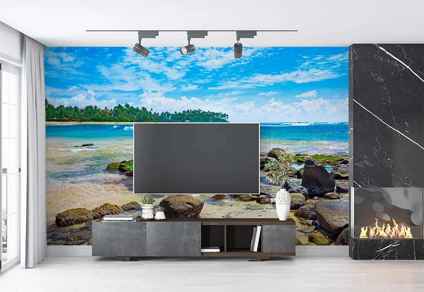پوستر دیواری سه بعدی پشت تیوی طرح منظره دریای استوایی