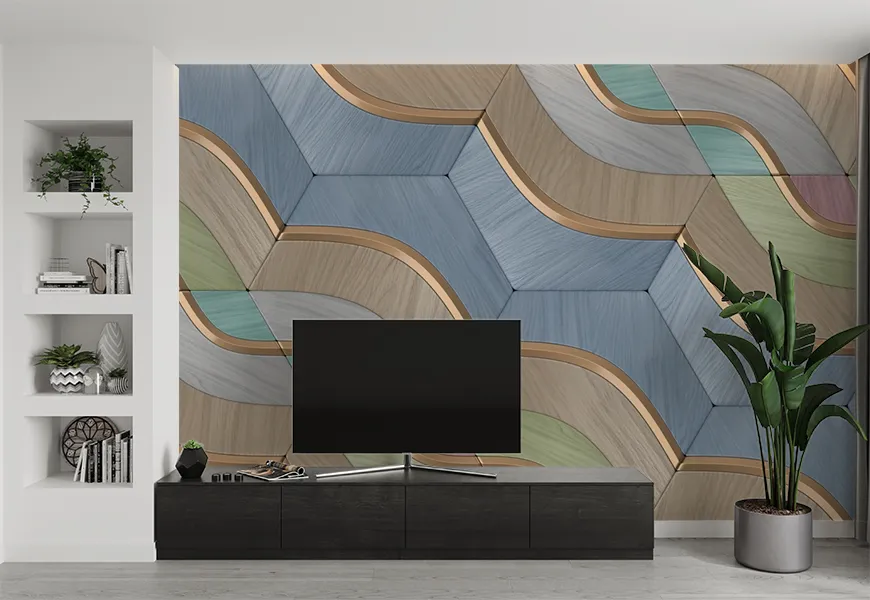 پوستر سه بعدی مدرن هندسی طرح چوب رنگی