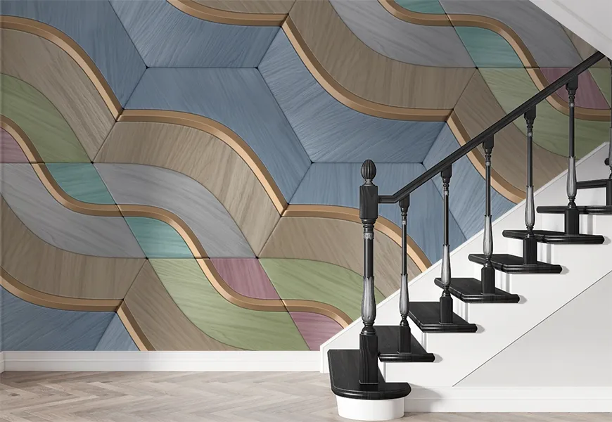 پوستر مدرن هندسی راه پله طرح چوب رنگی