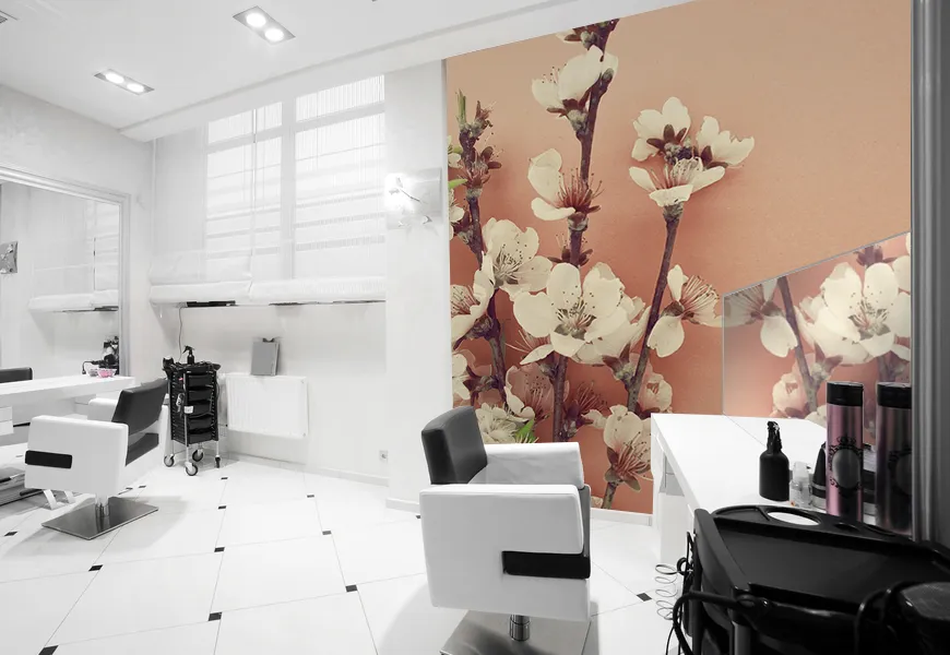 کاغذ دیواری آرایشگاه زنانه طرح گل ساکورا