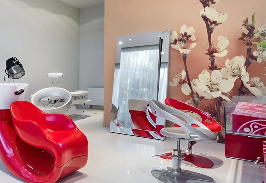 کاغذ دیواری آرایشگاه زنانه طرح گل ساکورا