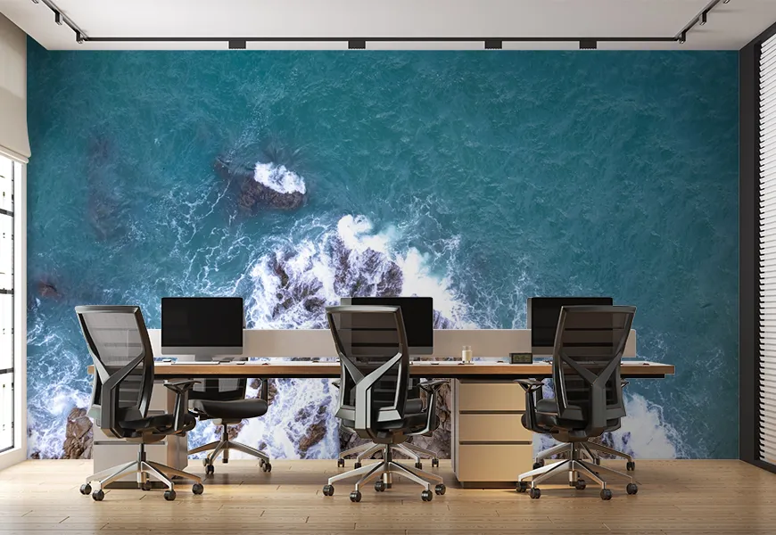 پوستر دیواری سه بعدی طرح سقوط امواج دریا
