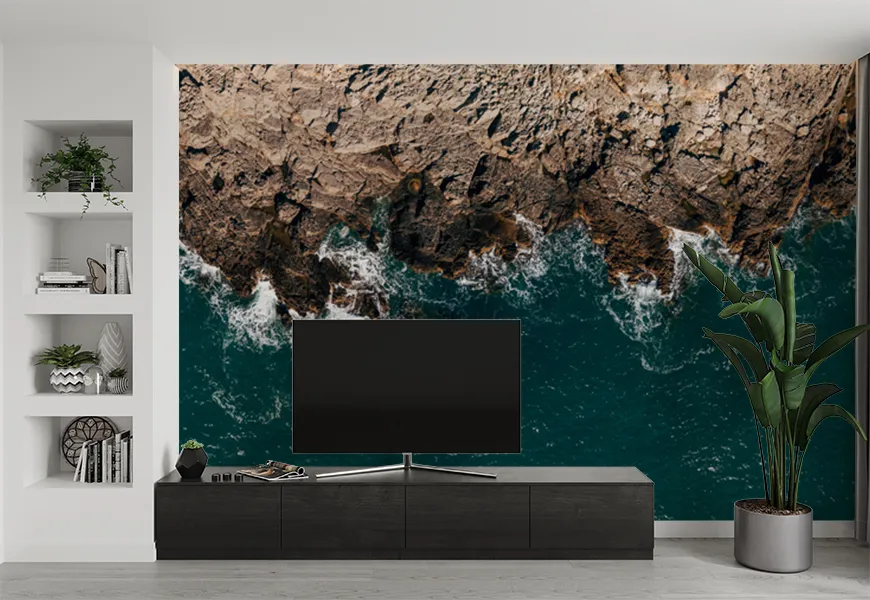 پوستر دیواری سه بعدی طرح نمای هوایی امواج دریا
