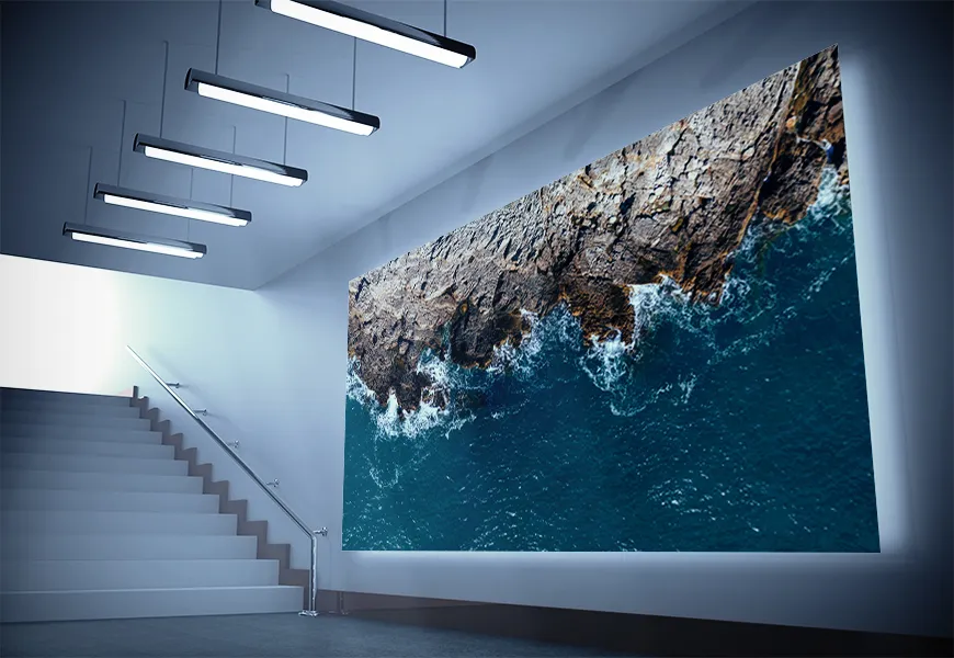 پوستر دیواری سه بعدی طرح نمای هوایی امواج دریا