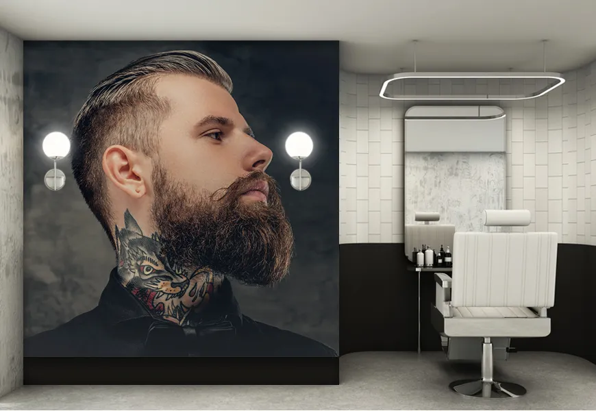 پوستر آرایشگاه مردانه طرح مرد ریش بلند