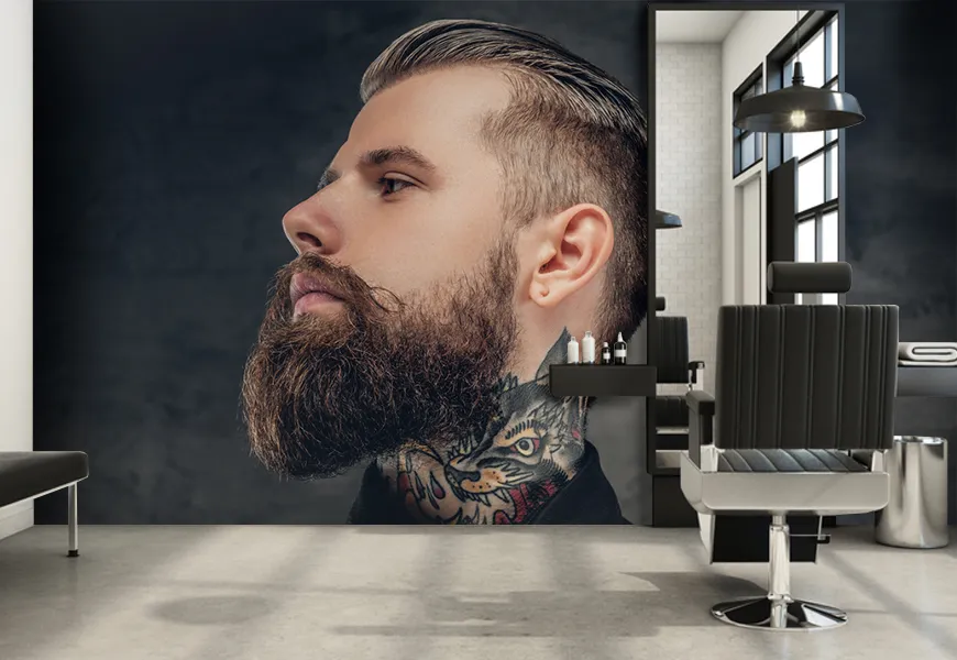 پوستر آرایشگاه مردانه طرح مرد ریش بلند