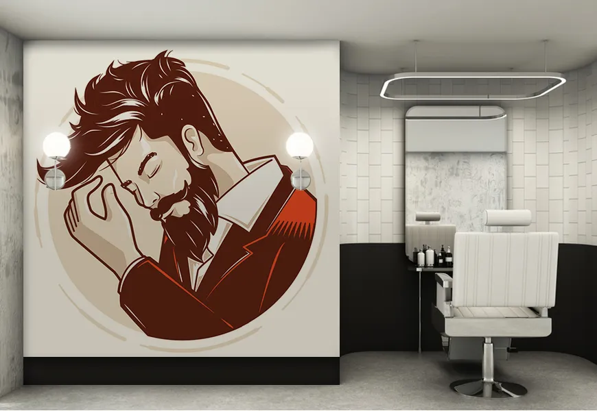 کاغذ دیواری آرایشگاه مردانه طرح کارتونی مرد