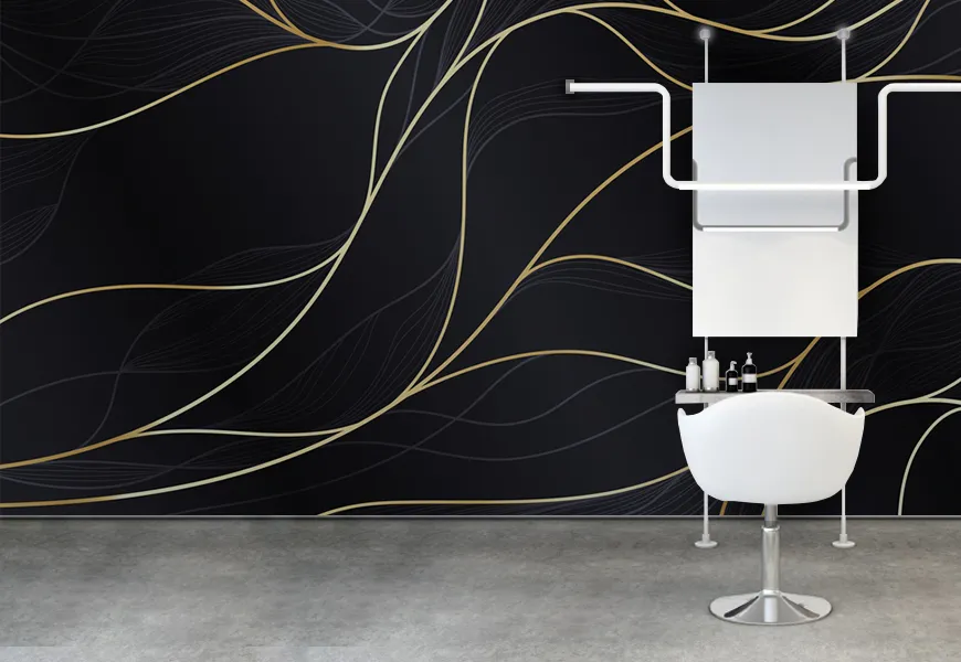کاغذ دیواری آرایشگاه مردانه طرح خطوط طلایی