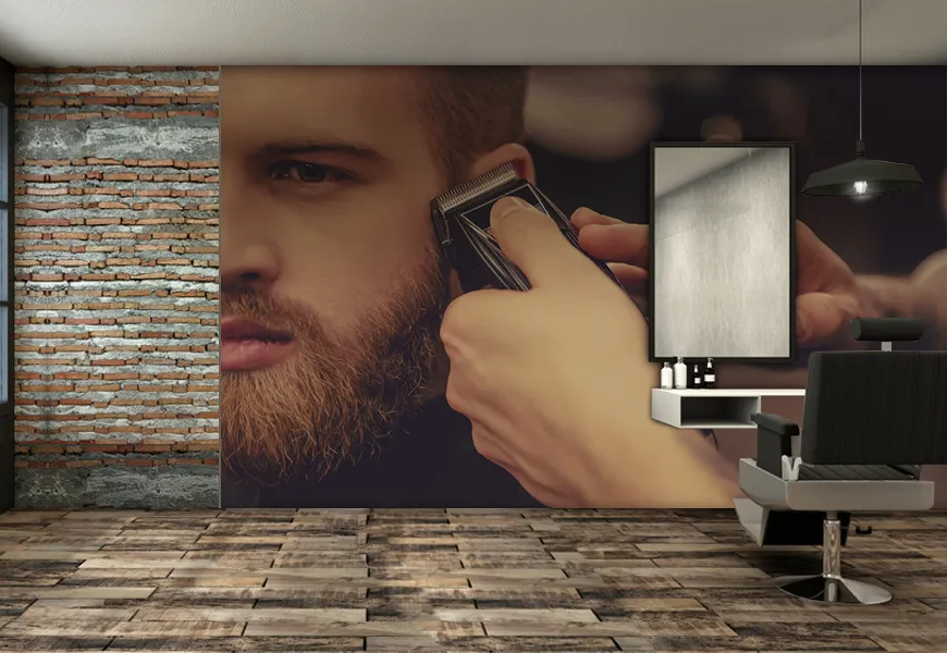 کاغذ دیواری آرایشگاه مردانه طرح اصلاح ریش