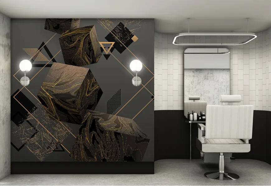 کاغذ دیواری آرایشگاه مردانه طرح اشکال هندسی