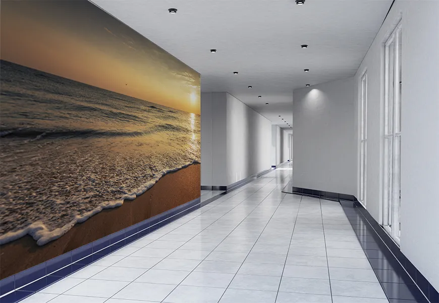 کاغذ دیواری سه بعدی منظره طلوع آفتاب زیبا بر فراز دریا