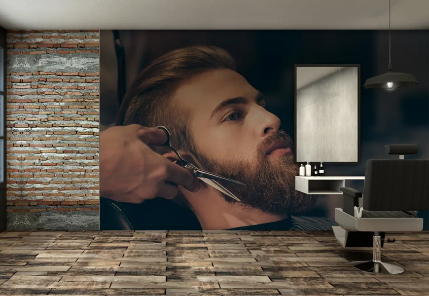 کاغذ دیواری آرایشگاه مردانه طرح کوتاهی ریش