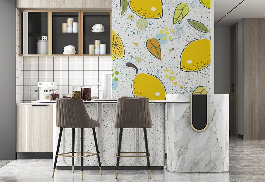 کاغذ دیواری سه بعدی آشپزخانه طرح لیمو