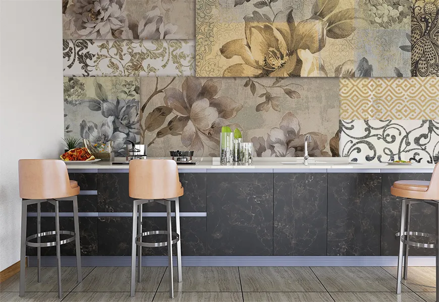 کاغذ دیواری سه بعدی آشپزخانه طرح گل