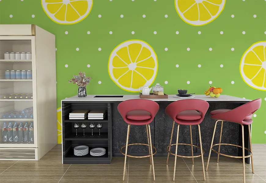 کاغذ دیواری سه بعدی آشپزخانه طرح برش لیمو